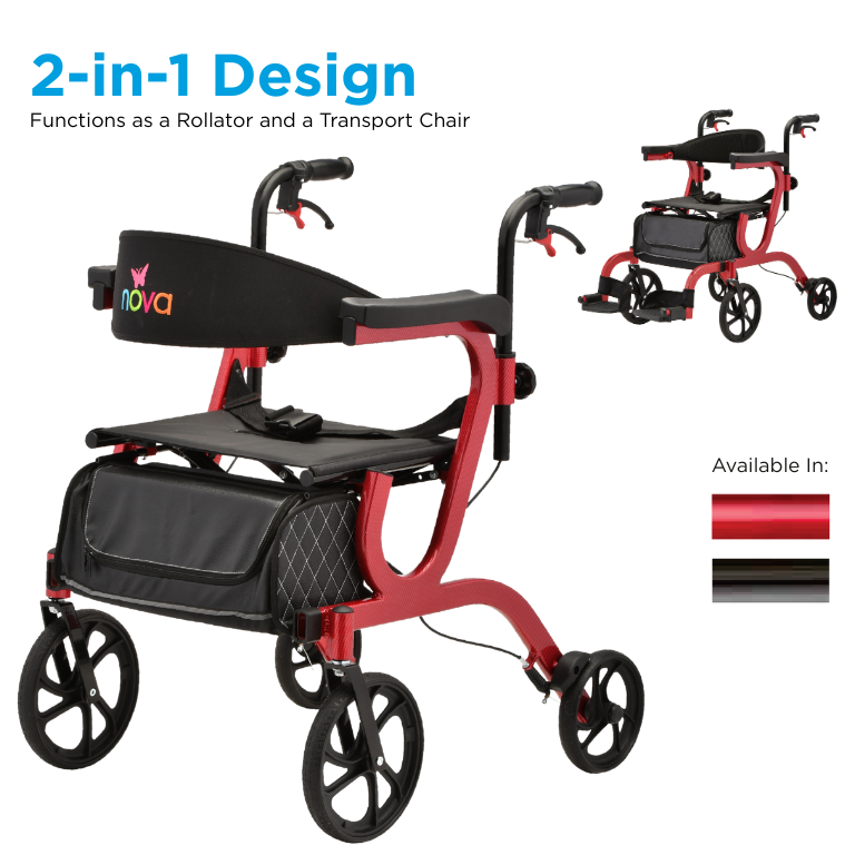 NOVA Gemini Hybrid Rollator Walker/Transport Chair
